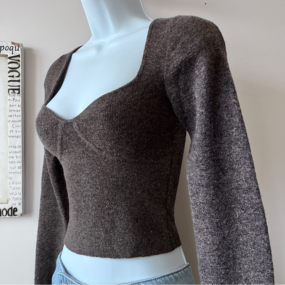 Aritzia Wilfred Greer Minimalist Brown Cropped Sweater Size S - Picture 4 of 13